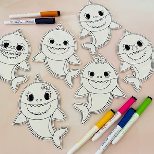 Shark Family Coloring Dolls, Reusable, Flat Dolls