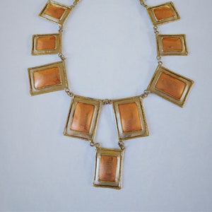Huge Tri-Metal Panel Statement Necklace  in Brass, Silver, and Copper Tones - Brutalist - Bib Necklace