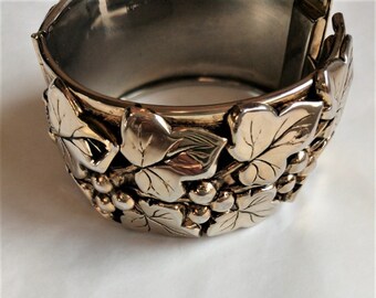 Vintage Silver Toned with Gold hue Repousse Grapevine Bracelet