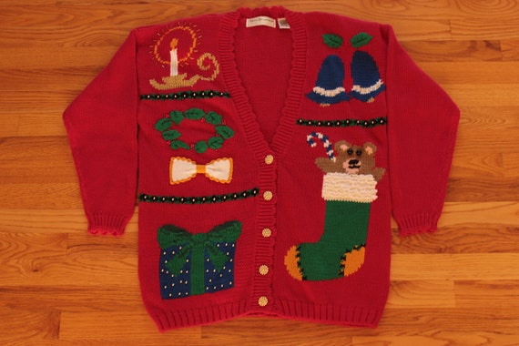 Sparkling, Colorful Red Ugly Christmas Cardigan S… - image 1