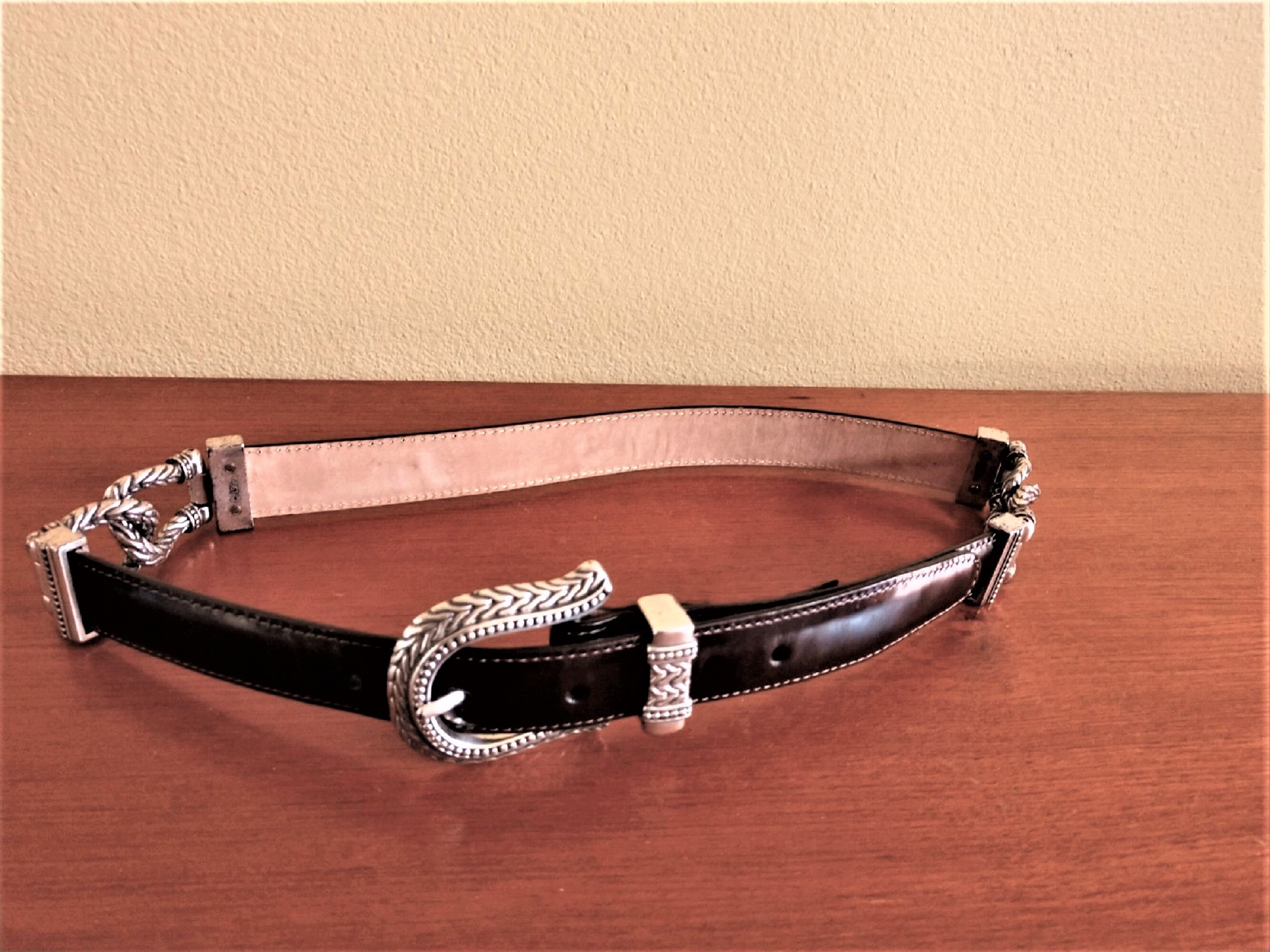 1996 Brighton Dark Brown Leather Belt - Ornate Silver Tone  display picture 1