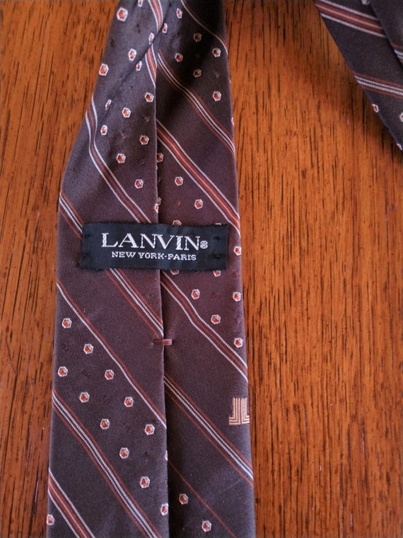 Silk Striped Vintage Designer Necktie in Dark Bro… - image 4