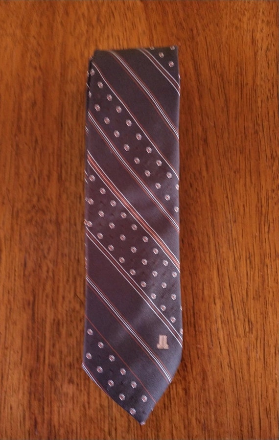 Silk Striped Vintage Designer Necktie in Dark Bro… - image 1