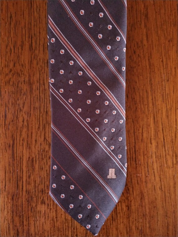 Silk Striped Vintage Designer Necktie in Dark Bro… - image 2