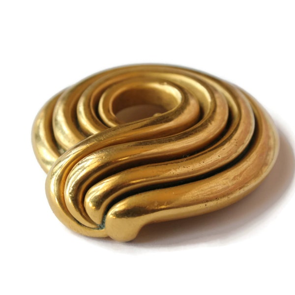 Modernist Swirl Brooch - Gold Tone Handmade Signed Metal Pin