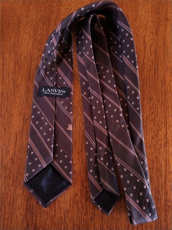 Silk Striped Vintage Designer Necktie in Dark Bro… - image 3