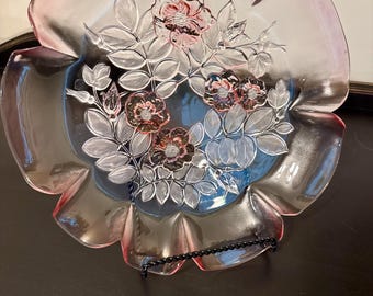 Walther Glass Mikasa Pink Rosella Crystal Plate/Platter