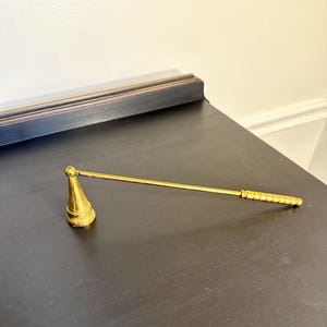 Vintage Solid Brass 10 in Candle Flame Snuffer Bell Shape Hinged Ornate Handle