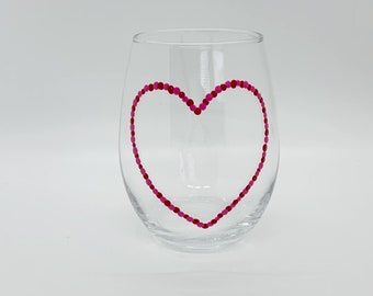 Valentine's Day stemless wine glass // Heart wine glass// Hand painted