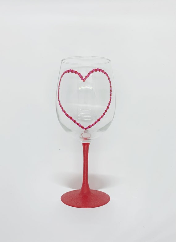 Valentine Heart Wine Glass Fancy Hearts Hand Painted Gift for Her  Anniversary, Valentine's Day, Birthday 