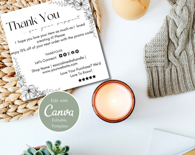 Editable Floral Thank You Card Template for Your Handmade Business ...