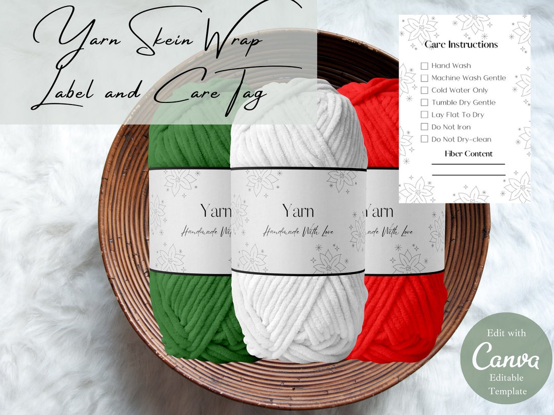 Printable Holiday Yarn Skein Wrap Label Template, Poinsettia, Christmas