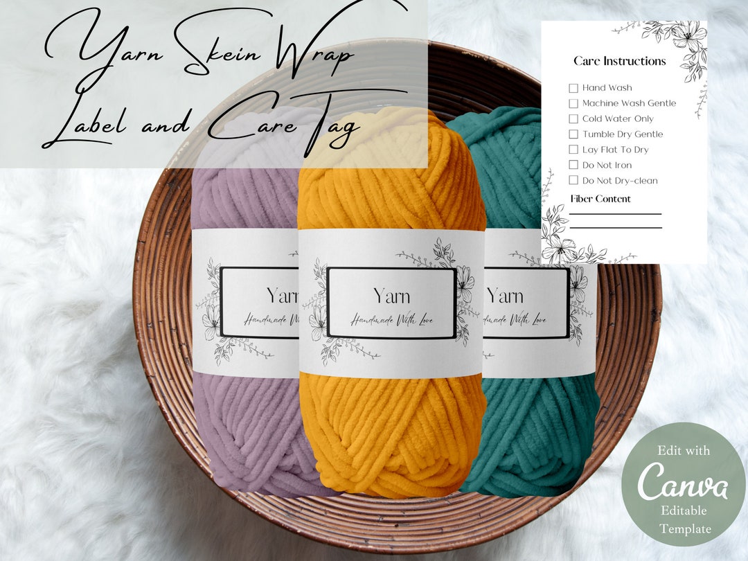 Printable Floral Yarn Skein Wrap Label Template, Yarn Care Tag, Hand