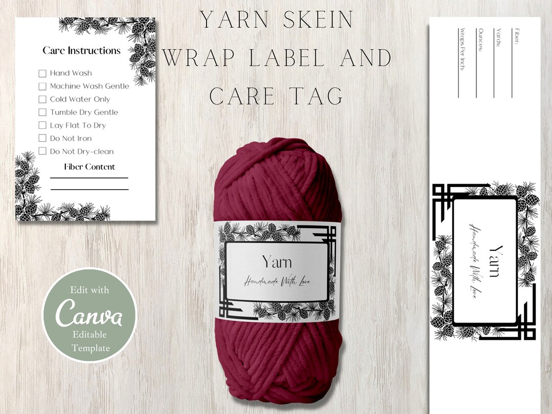 Printable Pinecone Yarn Skein Wrap Label Template, Yarn Care Tag, Hand ...