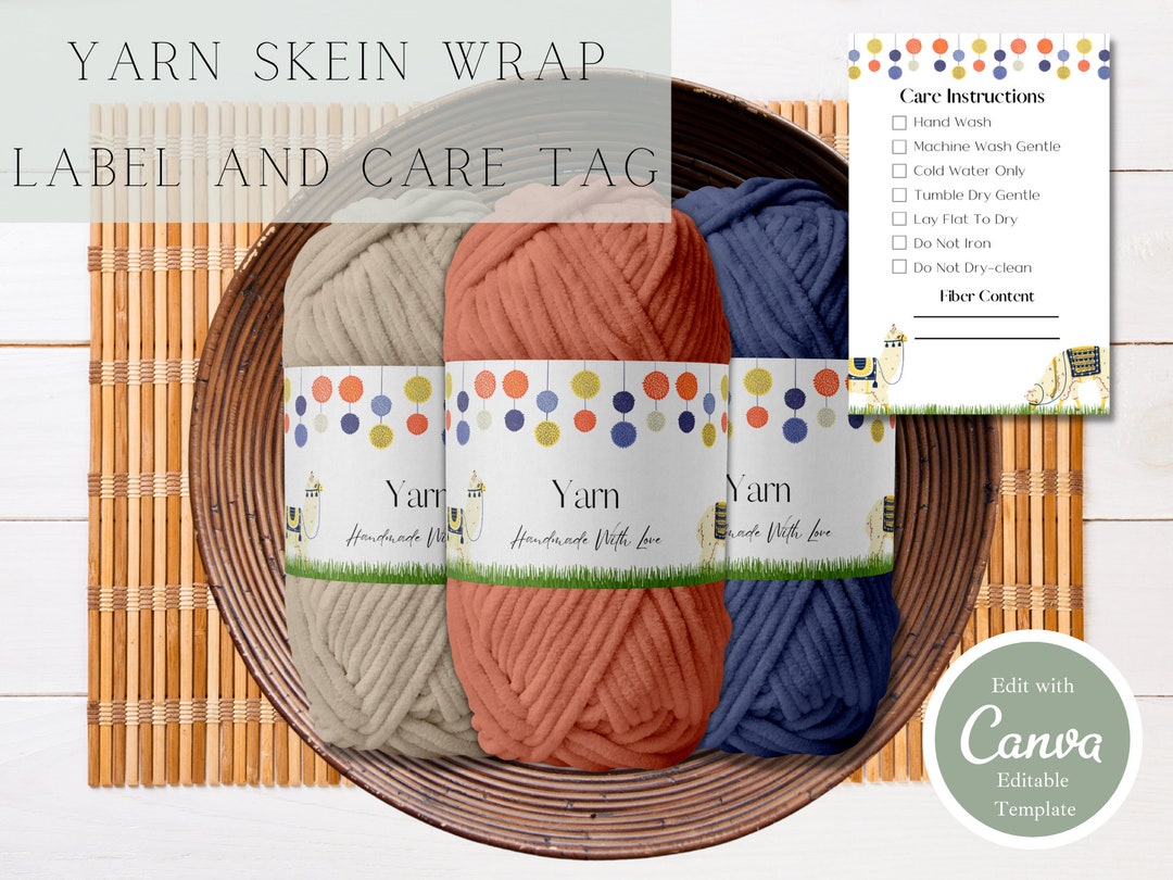 Printable Pom Poms and Llama Yarn Skein Wrap Label Template, Yarn Care