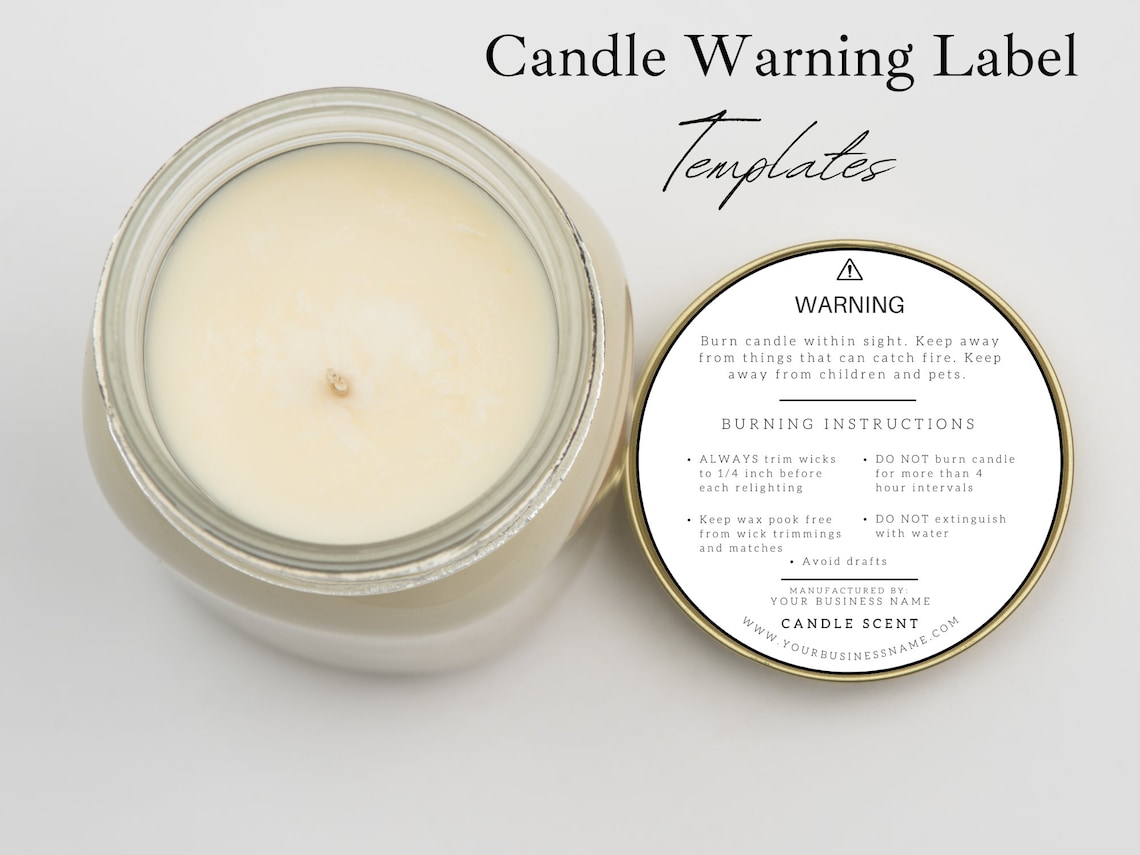 Editable Round Candle Warning Label Templates, Customizable Template, Simple DIY Edit With Canva