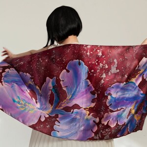 Silk scarf Irises Silk shawl Hand painted silk scarf Blue Irises Mother&#39;s Day gift Gift for her MADE TO ORDER