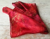 Mens silk pocket square Hand painted silk Golden accents Wearable art Gift for men Valentines Day gift Gift for groomsmen