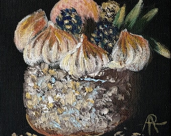 Taart schilderij origineel acryl schilderij kunst eten stilleven klein schilderij miniatuur kunstwerk keuken muur gebak decor