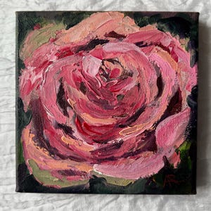 Petite rose acrylique sur toile Peinture originale Oeuvre d'art miniature Cuisine Mur Cadeau pour elle Idées cadeaux Art