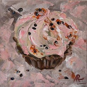 Cupcake Painting Art Food Original Acrylic Painting Still Life Small painting Miniature artwork Kitchen Wall Pastry decor