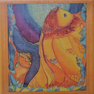 Fish Tiny canvas Print Small canvas print Print of Original Silkpainting Love Gift