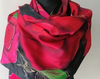 MADE TO ORDER Hand painted Silk Shawl Roses scarf Gold and silver accents Silk Scarf Luxury scarves Scarf for Ladies Wedding Birthday gifts