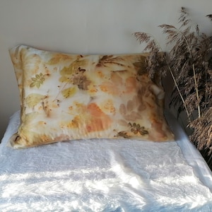 Plant Dyed Silk Pillowcase Eco printed Silk Charmeuse pillowcase Sea Buckthorn berries Acacia Rose Organic Hypoallergenic Wedding Gift