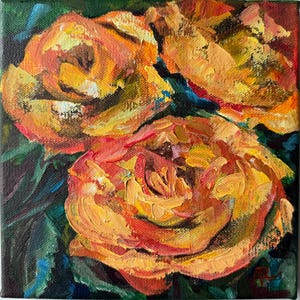 Roses Peinture acrylique originale sur toile Petit tableau Oeuvre d'art miniature Cuisine Mur Cadeau pour elle Idées cadeaux Art