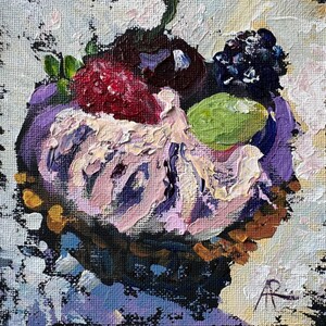 Cupcake Painting Art Food Original Acrylic Painting Still Life Small painting Miniature artwork Kitchen Wall