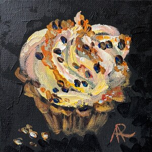 Cupcake Painting Art Food Original Acrylic Painting Still Life Small painting Miniature artwork Kitchen Wall Pastry decor