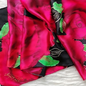 Hand painted Silk Shawl Roses scarf Gold and silver accents Silk Scarf luxury scarf Scarf for Ladies Wedding Birthday gifts
