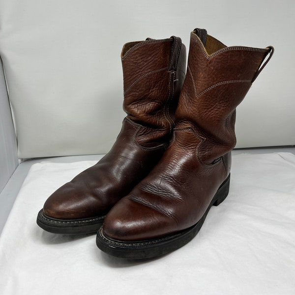 Herren Gr. 11 Vintage Justin Cowboy Braune Arbeitsstiefel Made in USA