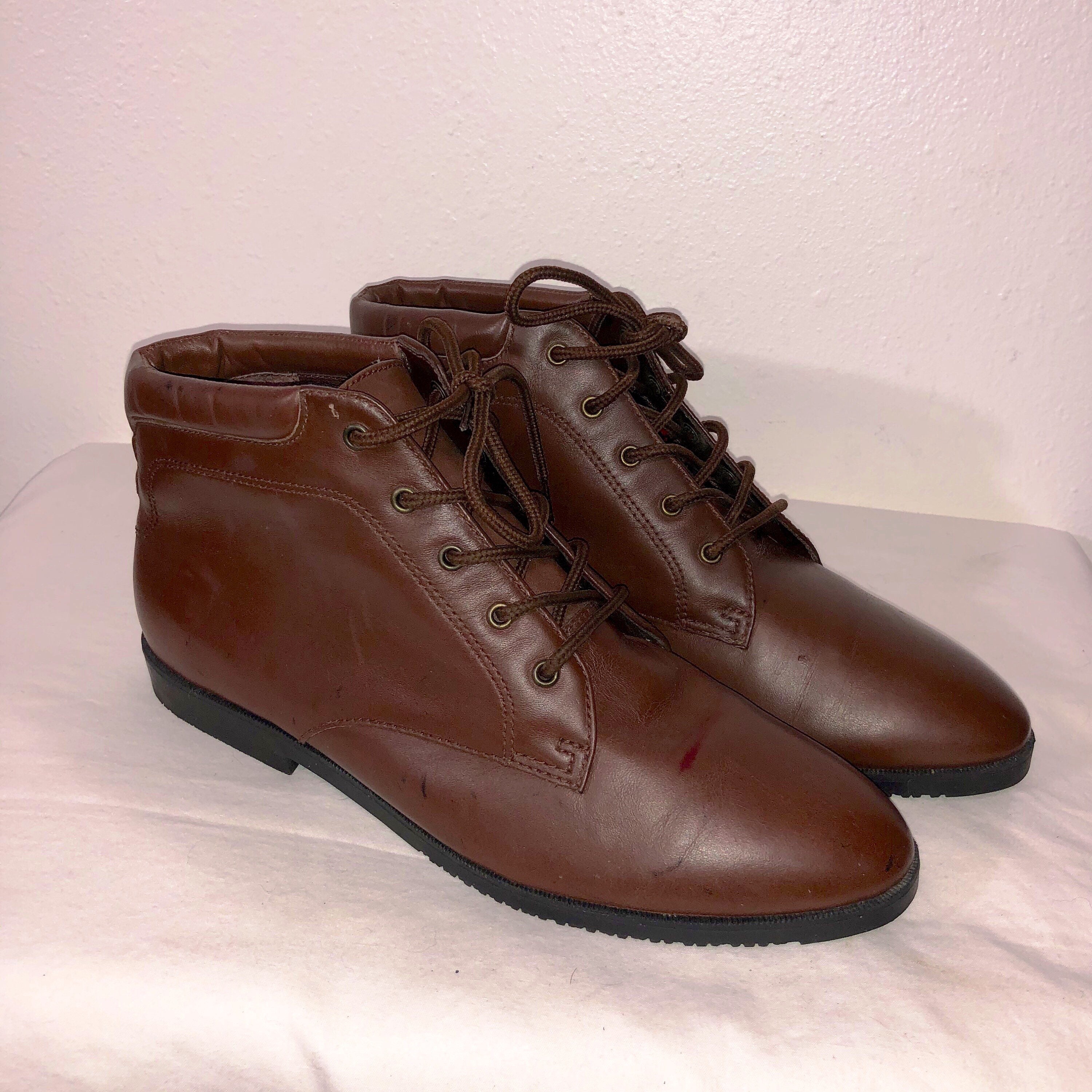 Danexx Brown Leather Laces Ankle Comfort Shoes Bootie Size 7 M