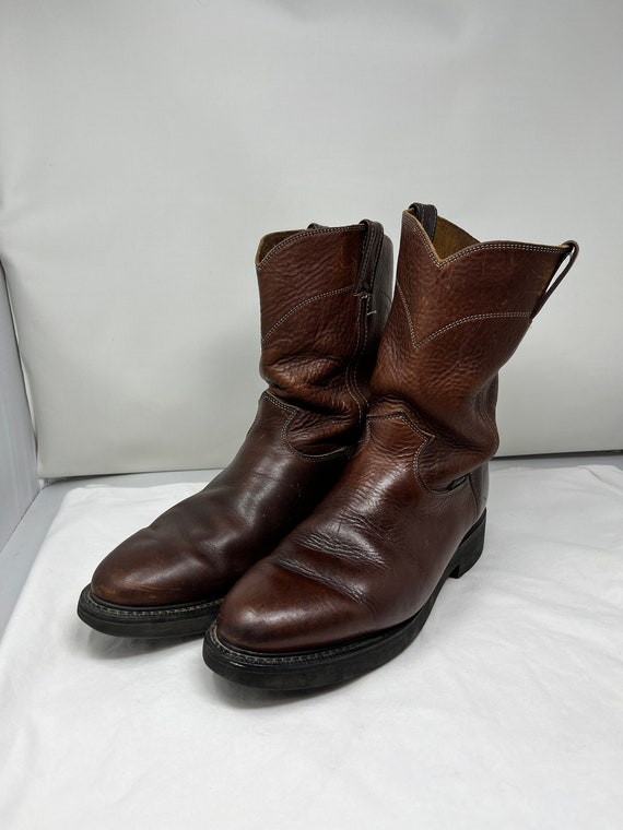 Men Size 11 Vintage Justin Cowboy Brown Work Boot… - image 1