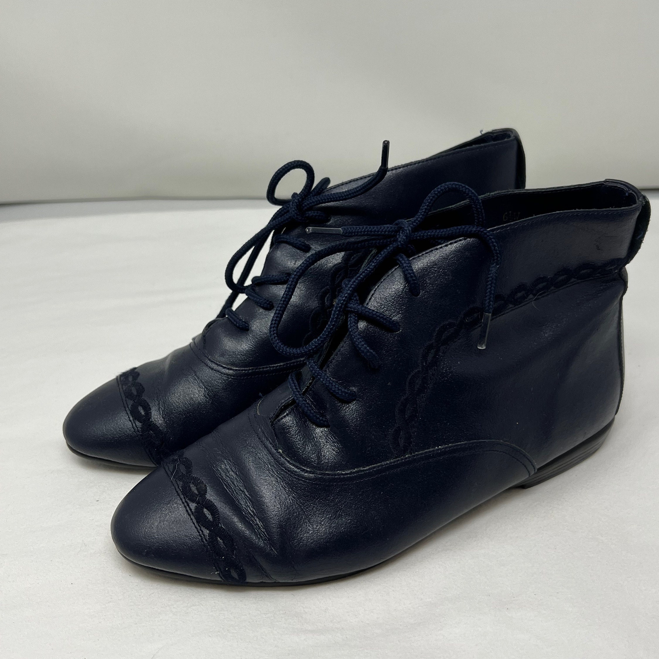 Women Size 6 1 2 W Vintage Newport Blue Leather Lace up Ankle Boot Etsy Canada