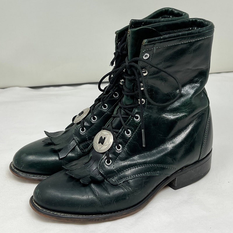 Women Size 6 Vintage Justin Green Leather Roper Boots