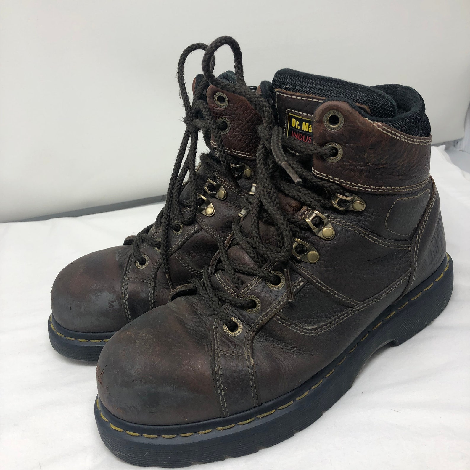 Men 9 US 8 UK Dr Martens Airwair Brown Leather Steel-Toe Boots | Etsy