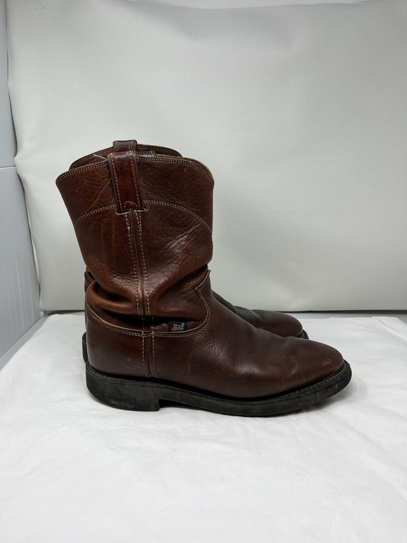 Men Size 11 Vintage Justin Cowboy Brown Work Boot… - image 3