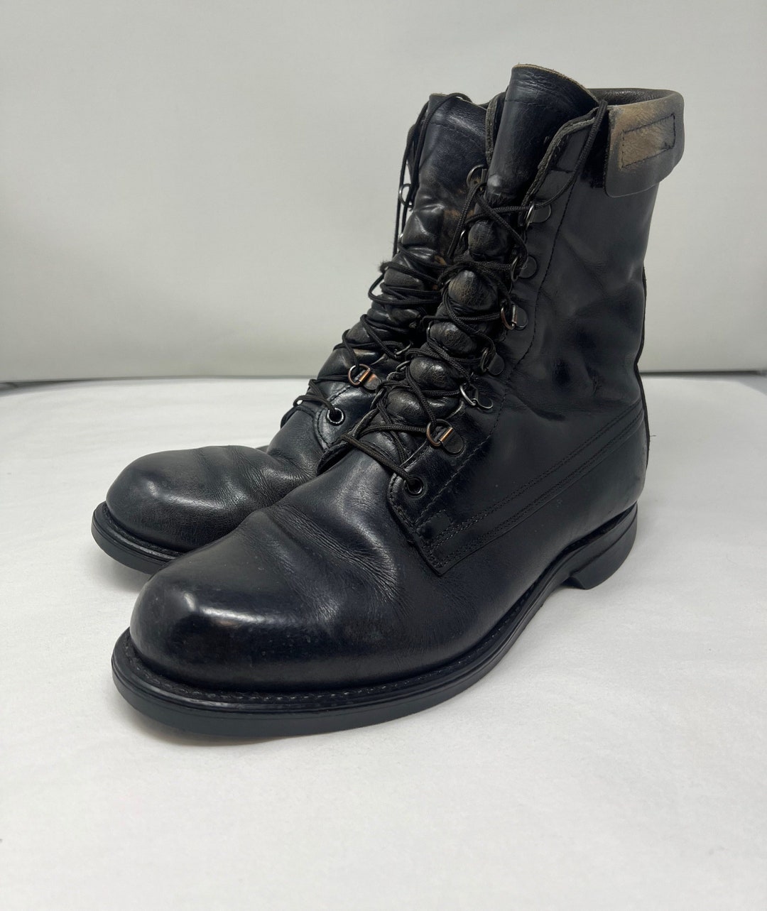 Men Size 8 1/2 D Vintage Addison and Co 2000s Black Leather Combat ...