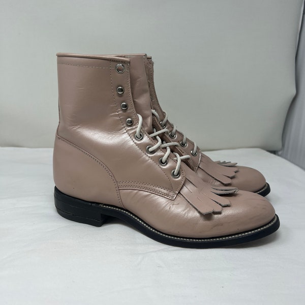 Frauen Größe 5 Vintage Justin Pink Leder Roper Boots