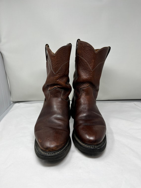 Men Size 11 Vintage Justin Cowboy Brown Work Boot… - image 2