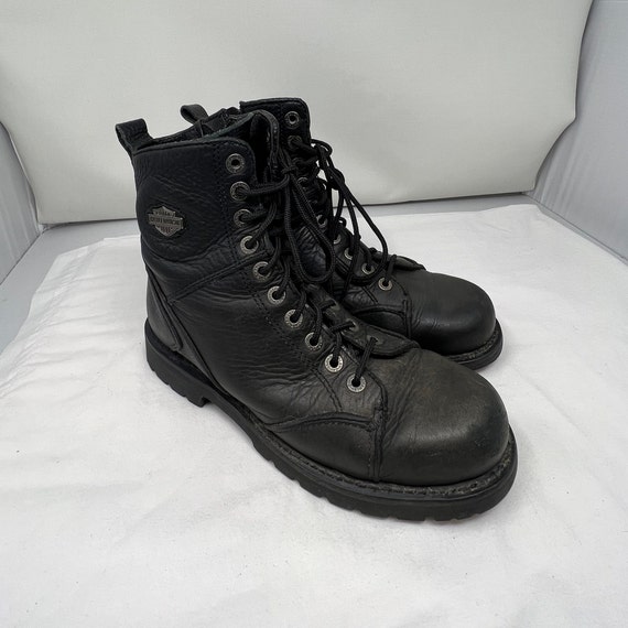 Men Size 8 1/2 Vintage Harley Davidson Black Biker Boots w/ Zipper