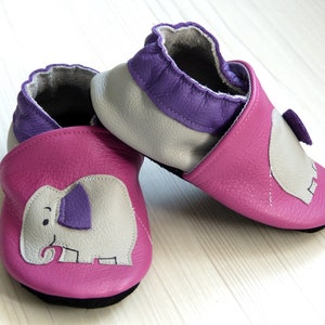 All leather slippers/size 18 to 35/child/baby/girl/calf leather/soft/shoes/slippers/elephant/ear/savannah/pink/grey/purple image 2