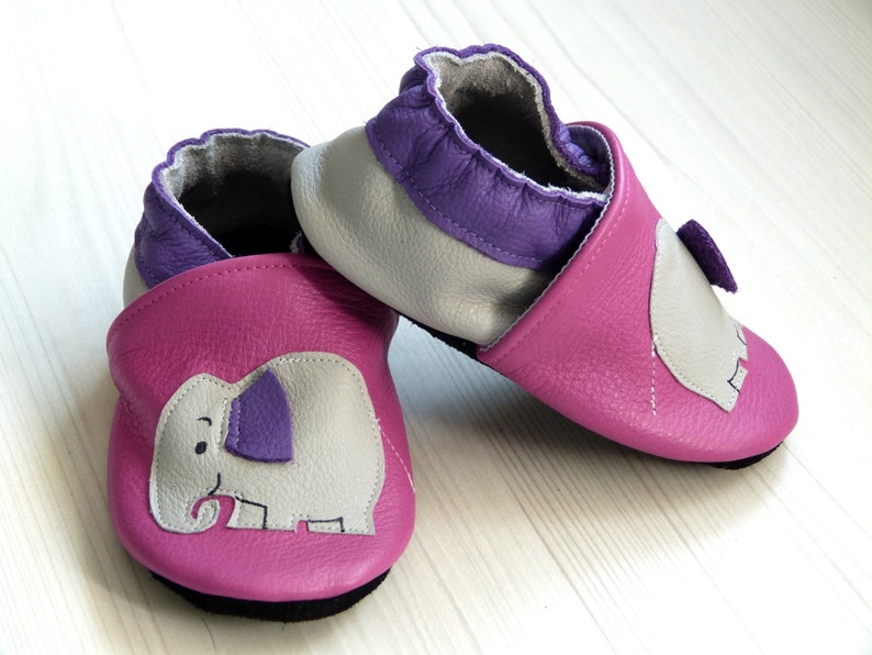 All leather slippers/size 18 to 35/child/baby/girl/calf leather/soft/shoes/slippers/elephant/ear/savannah/pink/grey/purple image 2