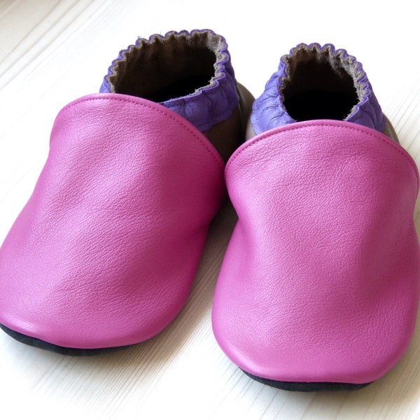All leather slippers/size 18 to 45/adult/child/baby/cowhide leather/soft/shoes/slippers/plain/made in France/hand made