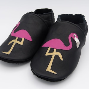 Leather slippers, size 18 to 45, adult, child, baby, cowhide, soft, slippers, made in France, hand made, pink flamingo, black