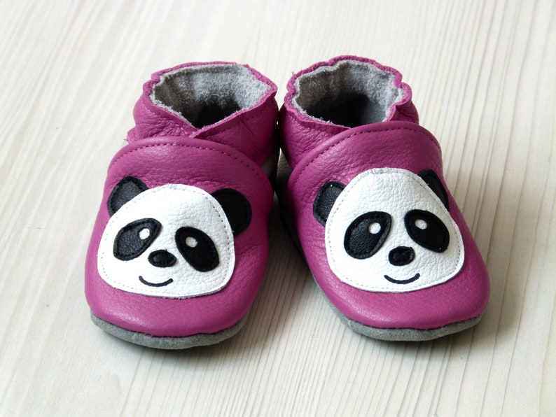 All leather slipperssize 18 to 35childbabydaughtercalf leathersoftshoesshoespandaanimalpeluchepinkblackgrey