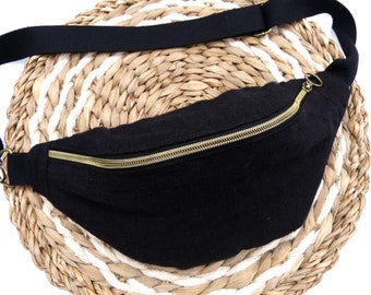 Sac banane en lin naturel, fait main, pour droitier ou gaucher, noir