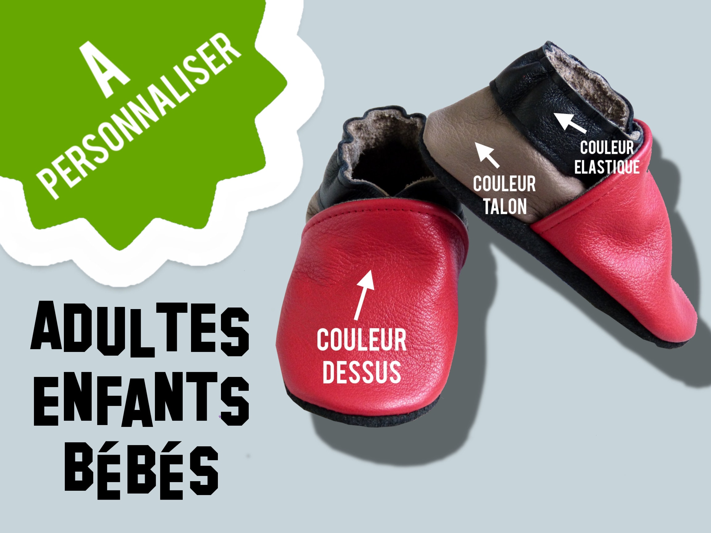 Chaussons cuir souple Rouge